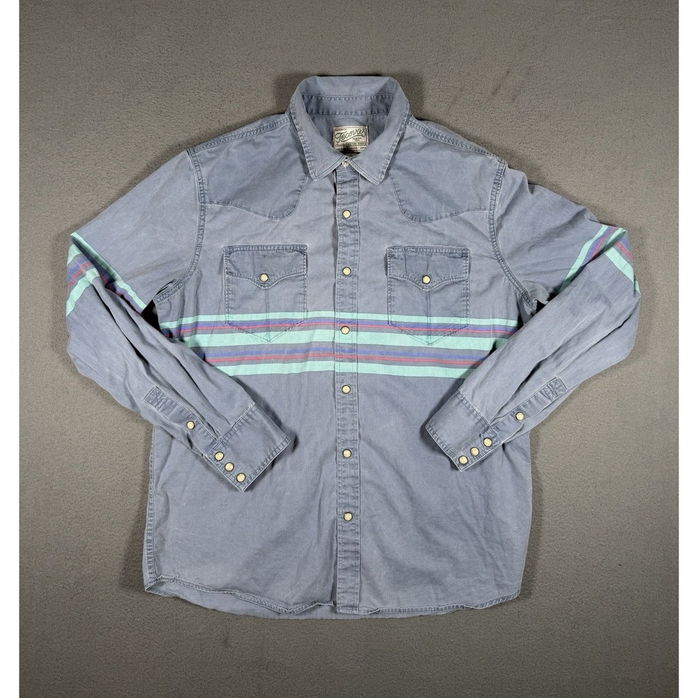 Tecovas Mens Pearl Snap Western Shirt L Blue Teal Pink Stripe Long Sleeve L